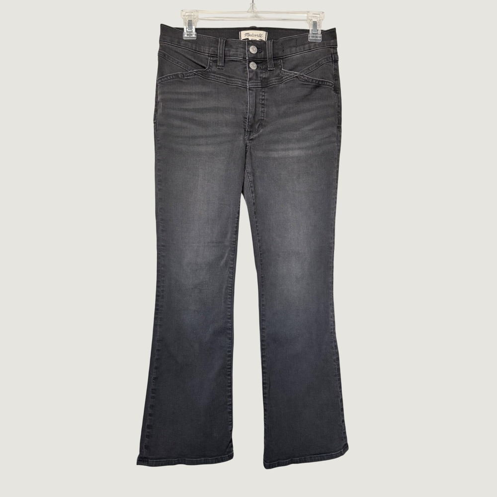 Madewell Women's Mid-Rise Kick Out Flare Stretch Black Wash Jeans Size 27